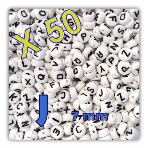 Lot de 50 " j " perles lettre alphabet palet 7 x 3.5 mm