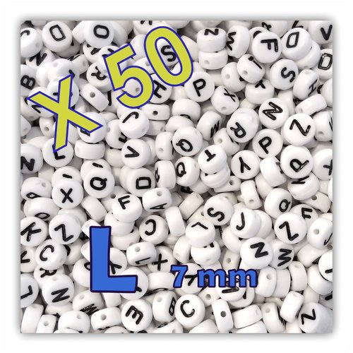Lot de 50 " l " perles lettre alphabet palet 7 x 3.5 mm