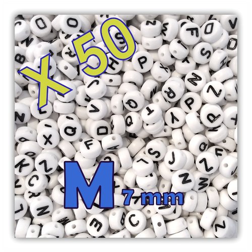 Lot de 50 " m " perles lettre alphabet palet 7 x 3.5 mm