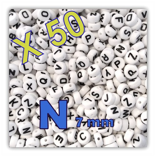 Lot de 50 " n " perles lettre alphabet palet 7 x 3.5 mm