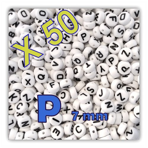 Lot de 50 " p " perles lettre alphabet palet 7 x 3.5 mm