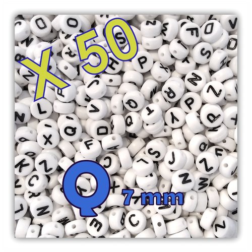 Lot de 50 " q " perles lettre alphabet palet 7 x 3.5 mm