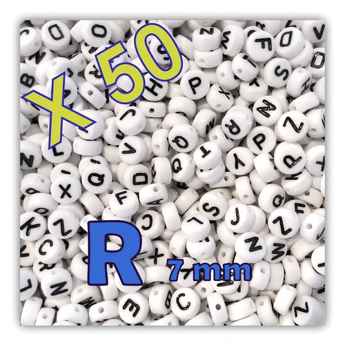 Lot de 50 " r " perles lettre alphabet palet 7 x 3.5 mm