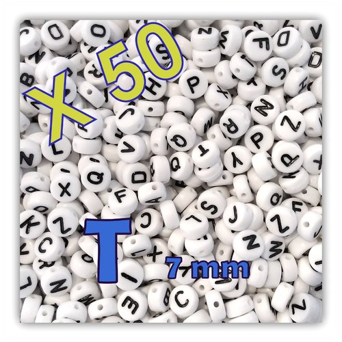 Lot de 50 " t " perles lettre alphabet palet 7 x 3.5 mm