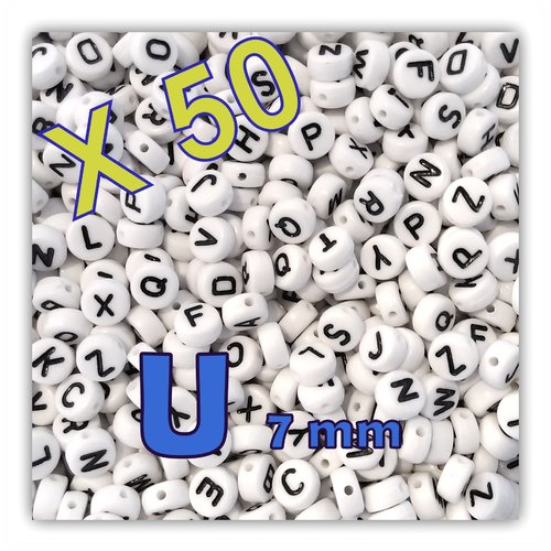 Lot de 50 " u " perles lettre alphabet palet 7 x 3.5 mm