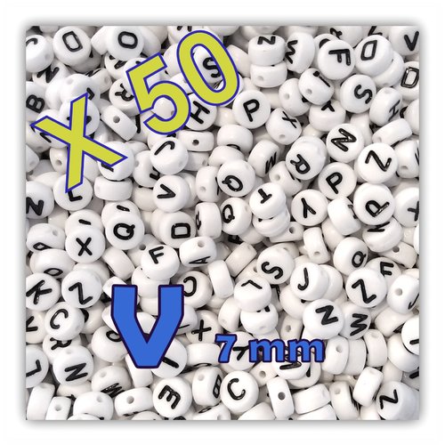 Lot de 50 " v " perles lettre alphabet palet 7 x 3.5 mm