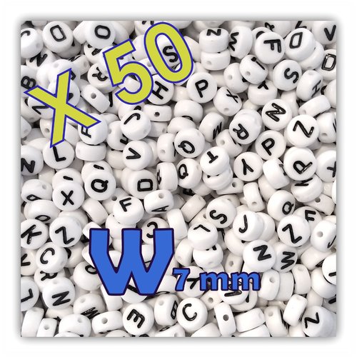 Lot de 50 " w " perles lettre alphabet palet 7 x 3.5 mm