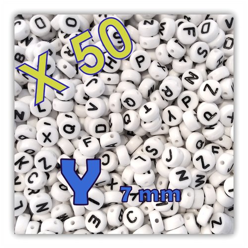 Lot de 50 " y " perles lettre alphabet palet 7 x 3.5 mm