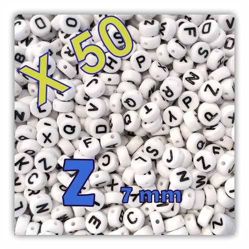 Lot de 50 " z " perles lettre alphabet palet 7 x 3.5 mm