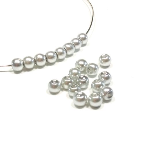 200 perles 4 mm en verre nacré gris