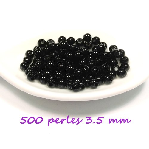 500 perles noires acrylique 3.5 mm