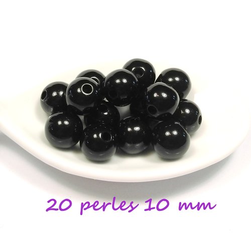 20 perles noires acrylique 10 mm