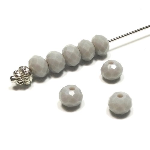 40 perles abaques 6 mm x 4 mm en verre gris opaque