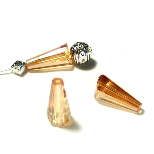 10 perles gouttes cones verre orange irisé 16 mm