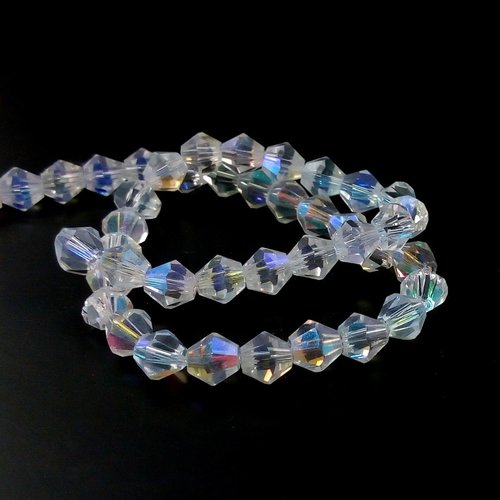 Perles bicone 6mm verre transparent ab (x50)