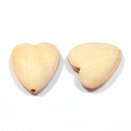 4 perles coeur en bois brut naturel 26 mm