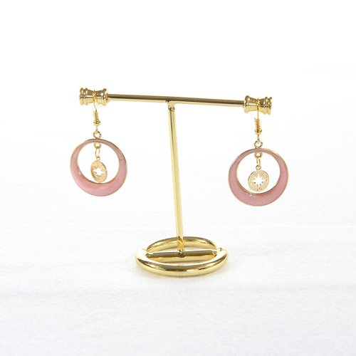 Boucle d'oreille pendentif doré cercle rose