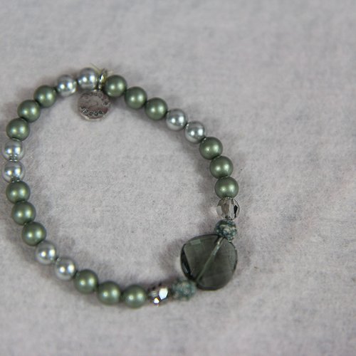Bracelet extensible perle grise nacré éléments swarovski