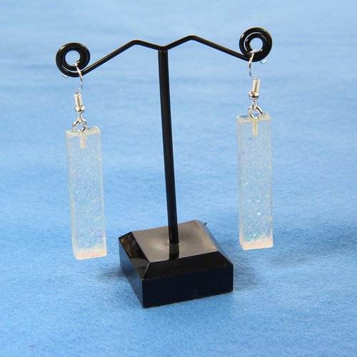 Boucle d'oreille argenté pendentif rectangle pailleté