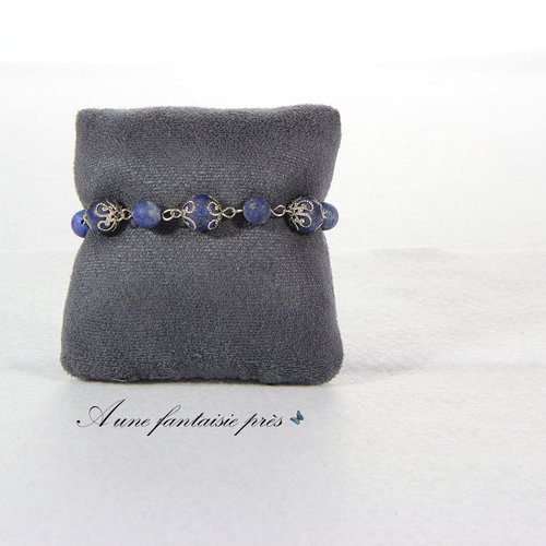 Bracelet argenté perle agate bleue