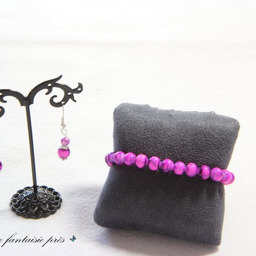 Bracelet et boucle d'oreille perle rose violet