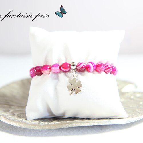Bracelet agate rose fuschia
