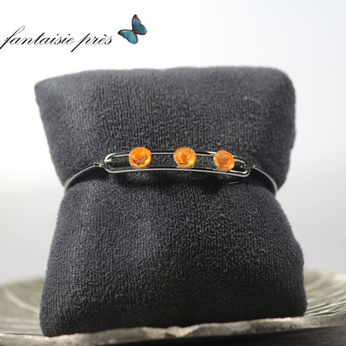 Bracelet argenté strass orange fluo