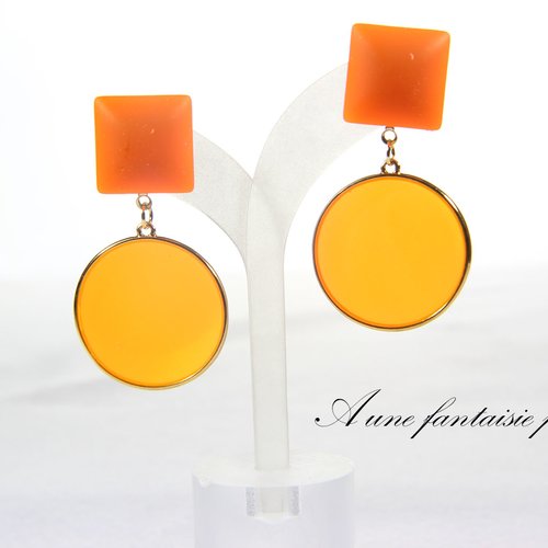 Boucle d'oreille cabochon polaris orange et vitrail