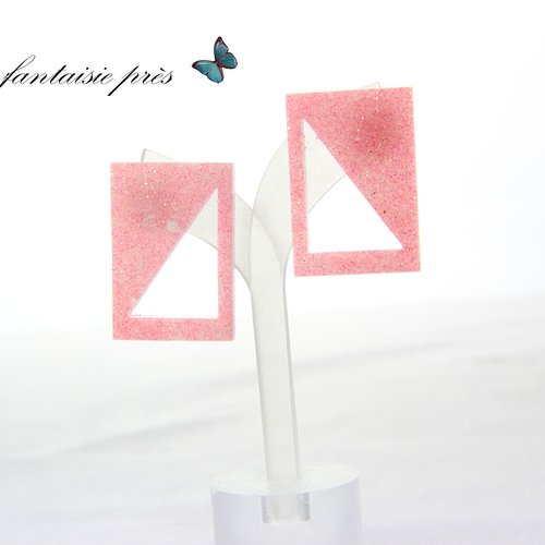 Puce d'oreille rectangle triangle rose brillant