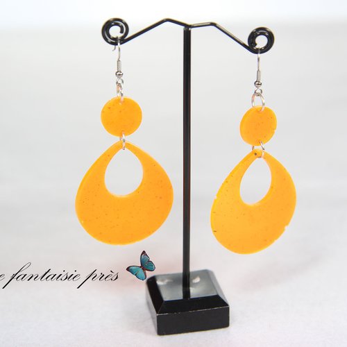 Boucle d'oreille argenté ovale orange