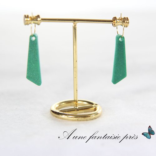 Boucle d'oreille anneau et pendentif vert pailleté