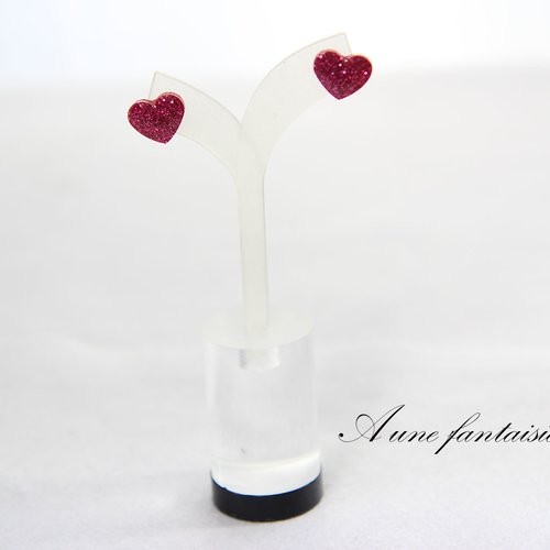 Puce d'oreille coeur rose pailleté