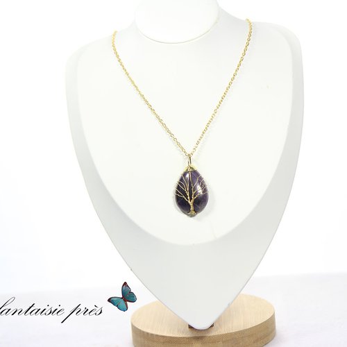 Collier doré pierre améthyste