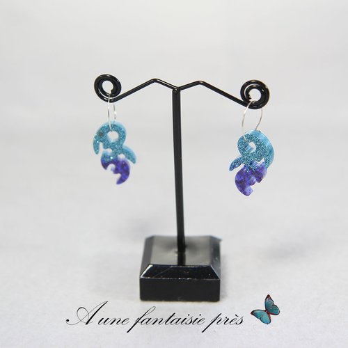 Boucle d'oreille turquoise bleu pailleté