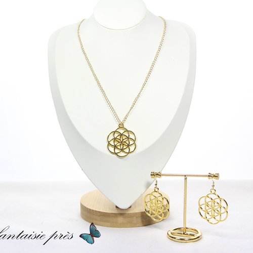 Collier et boucle d'oreille doré fleur
