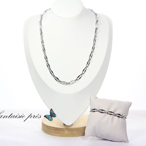 Ensemble collier et bracelet maillon argente