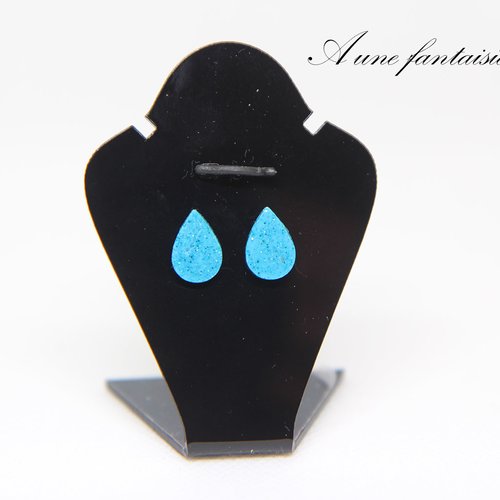 Clou d'oreille goutte bleu pailleté