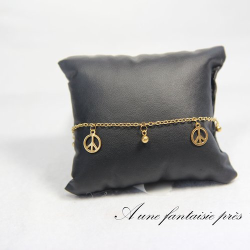 Bracelet doré breloque peace and love