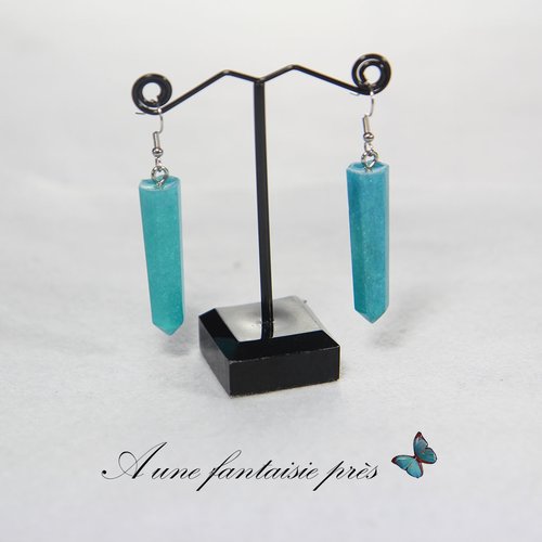Boucle d'oreille argenté cylindre turquoise