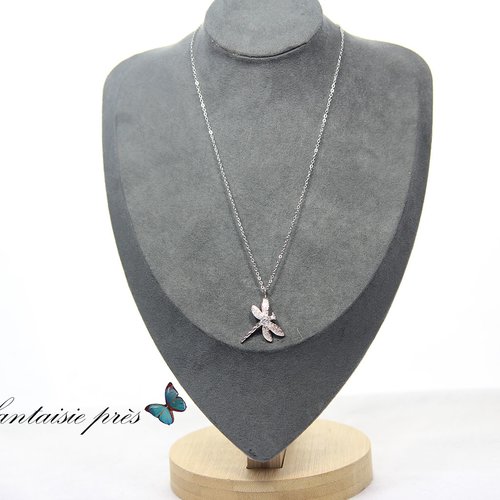 Collier argenté pendentif libellule