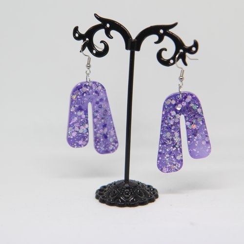Boucle d'oreille argenté mauve pailleté