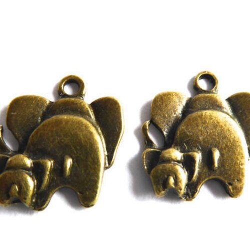 Breloque éléphant en métal bronze 15x20 mm ,lot de 13