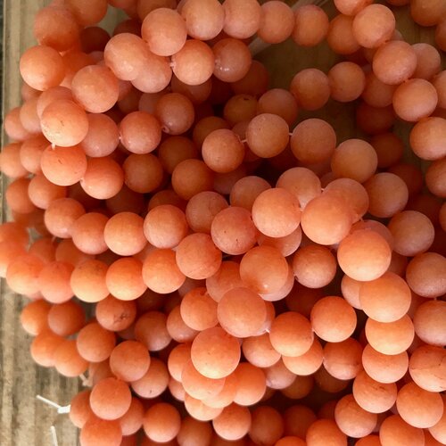 Perle jade mashan,teint orange givré ,rond,10 mm,lot de 10 perles