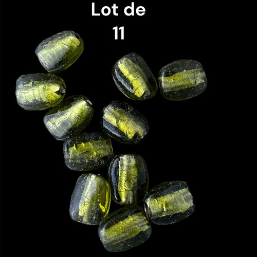 Perle verre au chalumeau artisanat inde,torsadée,vert pomme,14x7mm,lot de 11 perles