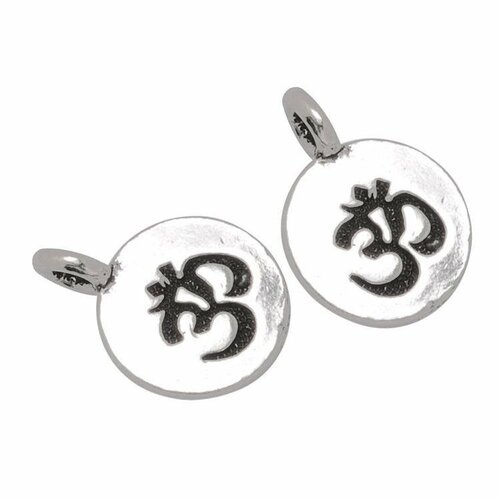 Breloque om mantra,méditation,yoga,métal argent,16 mm,lot de 2 pcs
