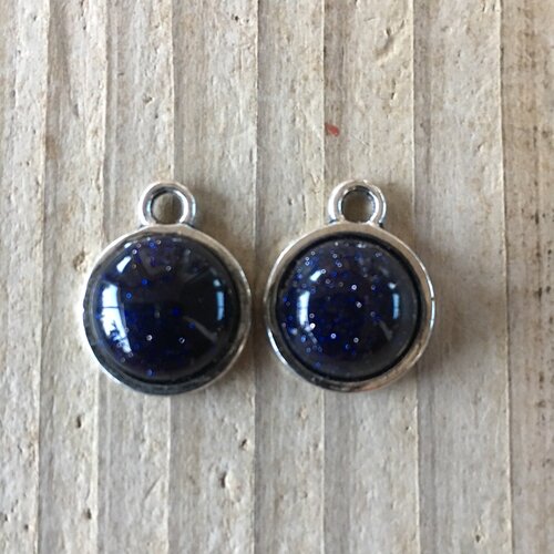 Pendentif en lapis lazuli sur support métal argenté 12 mm de diamètre