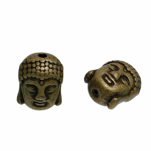 Perle intercalaire bouddha,métal bronze antique 11mm,lot de 2
