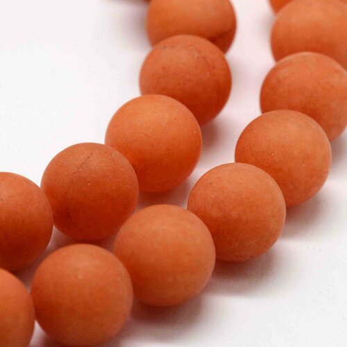 Perle de jade de malaisie,teint orange mat,ronde,10 mm,lot de 10 perles