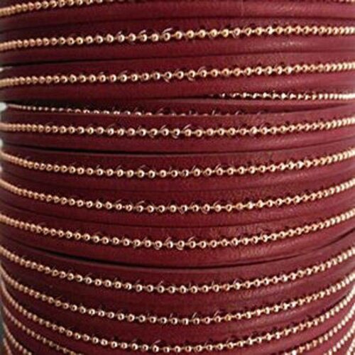 Lanière de cuir suédé griotte boule or rose,6 mm,vendu par 20 cm