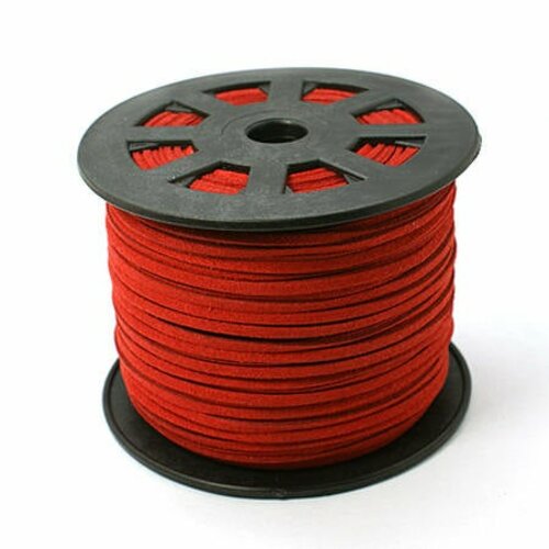 Cordon suédine rouge 3mm de large 1mm d'épaisseur